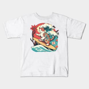 Japanese Surf Cat Kids T-Shirt